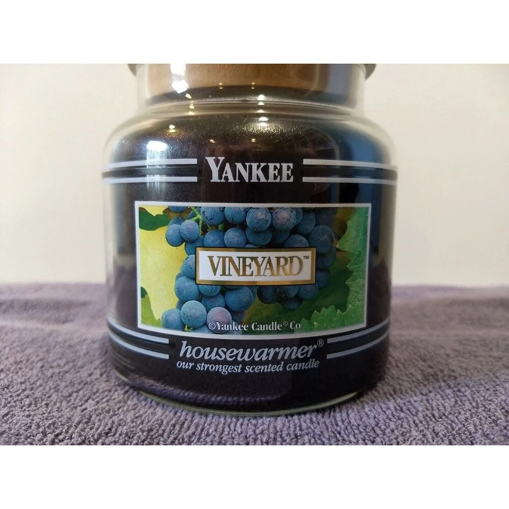 VINEYARD Yankee Candle Black Band ORIGINAL 14.5oz WHITE LABEL & Flower‎ Topper